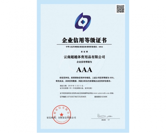 AAA企業(yè)信用等級證書