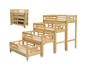 高低折疊式多人實木床